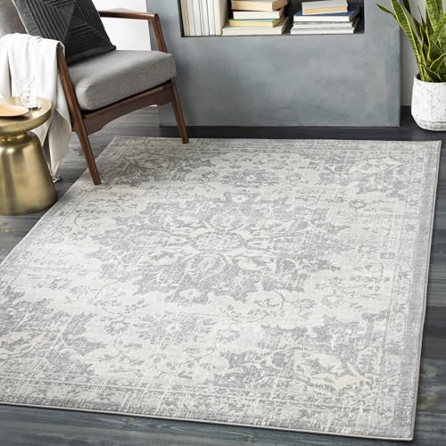 Livabliss Kubu Vintage - Area for Living Room 160x220 cm, Bedroom - Scandi Neutral, Traditional Patterned Boho Style, Natural Easy Care Pile - Large, Silver, Grey & Ivory