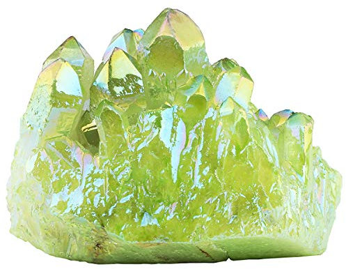 KYEYGWO Natürlicher Bergkristall Titan Beschichtet Kristall Quarz Cluster Specimen Edelstein Figur Dekoration, Unregelmäßige Naturstück Heilung Reiki Stein Deko, Fluoreszierendes Grün