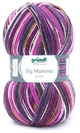 Gründl Wolle zum Stricken Big Mamma print, Strickgarn 400 g / 1040 m aus 100% Polyacryl, Beere-violett-kamel-pflaume-weiß