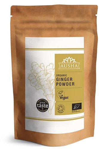 Ausha Organic Ginger Powder 100g - UK Certified Orgainic by Soil Association -1* Great Taste Award - Cooking, Ginger Shot, Immunity, Digestion - Ground Ginger Root Powder, Ginger Tea