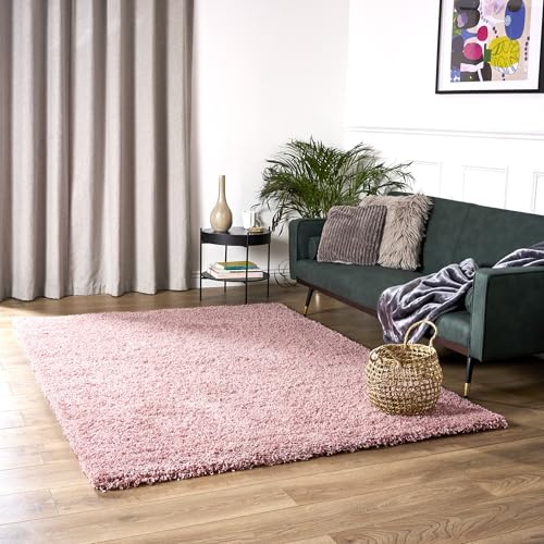 Bravich Rose Pink Shaggy Rug 80 x 150cm (2'7 x 4'11) 5cm Pile Medium Thick Fluffy Living Room Hessian Backed Washable