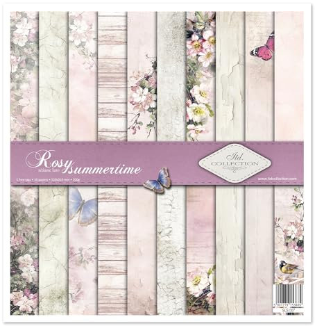 ITD Collection - Scrapbook Papier - Scrapbooking Set - Motivpapier zum Basteln - Dekorpapier 12x12 inches - 310 x 310 mm - 10 Blatt + 1 - Rosy Summertime - SLS-007