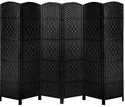 Black 6 Panel Wicker Room Divider Hand Made Privacy Screen Living Room Separator Partition