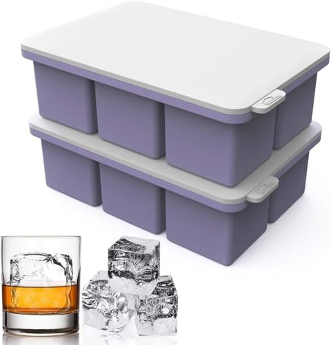Mossime Eiswürfelform Silikon mit Deckel, Groß Eiswürfelbehälter 5 cm 6-Fach 2 Stück Eiswürfel Silikon Ice Cube Tray BPA Frei Eiswürfelformen für Cocktail, Whiskey, Tee, Kaffee