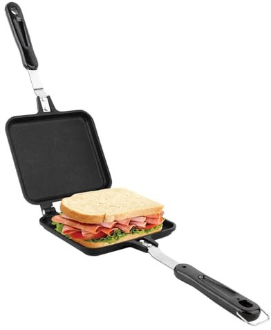 Agatige Poêle à Frire Double Face, Antiadhésive Poêle à Sandwichs Tortillas Machine à Sandwich pour Petit-déjeuner, Machine à Pain Grillé avec Poignées Poêle à Griller pour Petit-déjeuner