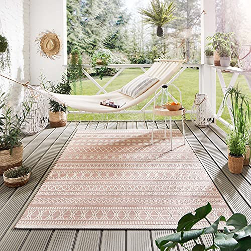 Steffensmeier Indoor Outdoor Teppich Nyland wasserfest Kunststoff Balkon Garten Flur, strapazierfähig und pflegeleicht, Streifen Altrosa, Größe: 280x3