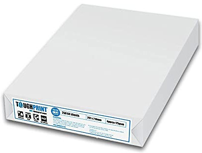 Toughprint A4-Inkjet Waterproof Paper, 250 Sheets, High-Definition, Durable, Wipe Clean Sheets, Perfect For Outdoor Sports, Map Printing & Signs