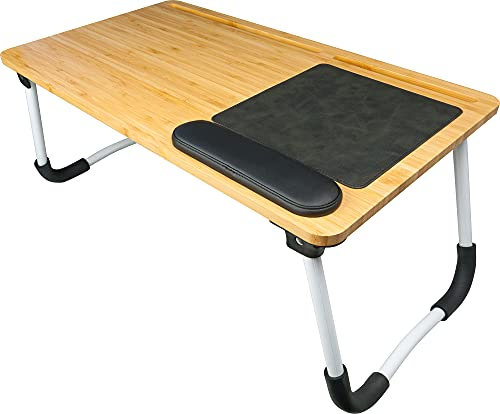 SCHWAIGER 659924 Bambus Laptop Notebook Ständer Computertisch Laptop-Halter Laptop-Tisch inkl. Mauspad Handablage Laptopkissen 16 Zoll faltbar