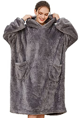 UMIPUBO Felpe Coperta con Cappuccio con Maniche Indossabile Oversize Donna TV Blanket Pullover Hoodie con Tasca Morbida Felpa Sherpa Fleece per Adulti Uomo Donne, Adolescenti Taglia Unica, Grigio