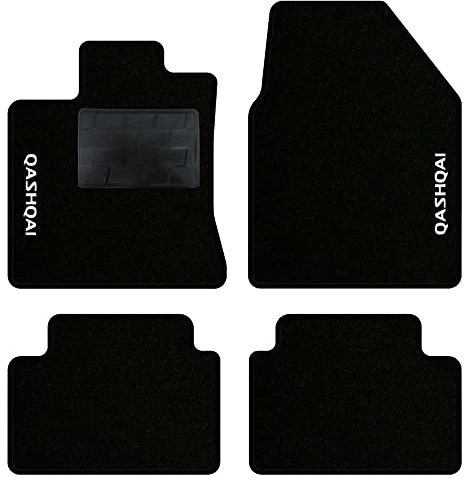 QUEMAR Auto-Fußmatten-Set für Nissan Qashqai J10 2006 – 2014, passgenaues Fußmatten-Set (2 vorne + 2 hinten), 2 personalisierte Stickereien, Farben (schwarzer Rand)