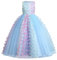 Papillon Robe Fille Enfant Princesse Mariage Appliqué 3D Robe Demoiselle d'honneur Soirée sans Manches Tutu Tulle Longue Fantasie Anniversaire Carnaval Fête Pageant Cérémonie Bleu 7-8 Ans