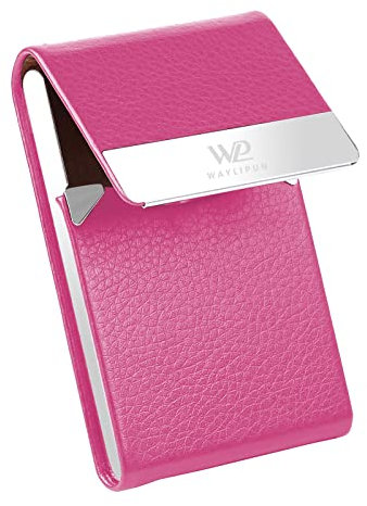 Waylipun porta biglietti da visita, Porta biglietti da visita Professionale in pelle PU, per uomini e donne, con chiusura magnetica, per tenere le carte pulite, per viaggi e affari - Magenta