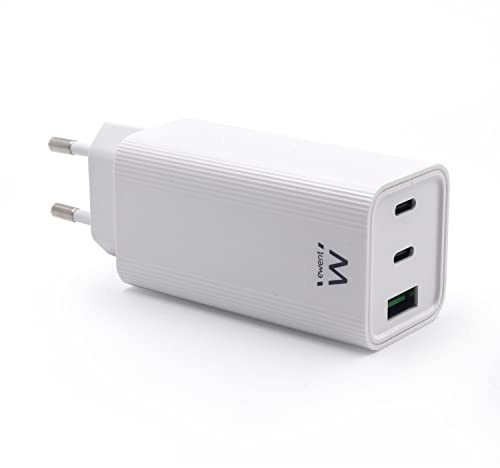Ewent EW1323 65W GaN USB C Ladegerät, 3-USB C Ports, PD 3.0 Schnellladegerät, Schnellladung für MacBook Pro/Air, iPad Pro/Air/Mini, iPhone 13 Galaxy S22, Switch, Tablet, Laptop, Notebook