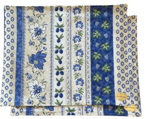 Le Cluny Platzdeckchen aus französischer Provence, 2er-Set, 100 % Baumwolle, Acrylbeschichtung, wendbar, 45,7 x 35,6 cm, ideal für den Alltag oder jeden Urlaub (Monaco-Creme)