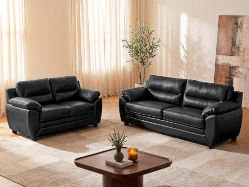 Vente-unique - 3-Sitzer + 2-Sitzer Manoa - Kunstleder - schwarz