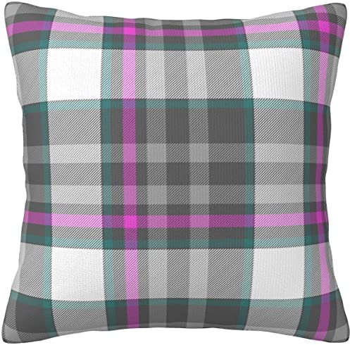 Rosa Weiß Schwarz Grau Plaid doppelseitige Kissenbezüge Einfacher Stil Design Plüsch Kissenbezüge Quadratisches Kissen Pi A 45 cm x 45 cm