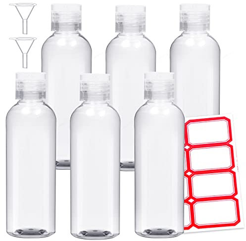 Liftroad Flacon Voyage – 6 Bouteilles 100ml Vides en Plastique Transparent – Kit Voyage Flacons avec 2 Entonnoirs & 8 étiquettes autocollantes pour Bagages à Main, Liquides, Cosmétiques