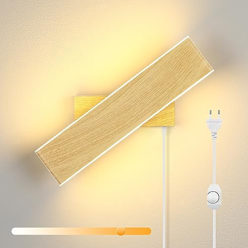 ENCOFT Wandlampe mit Stecker Dimmbar LED Wandleuchte Innen 31CM 3000K Wall Lamp 330° Rotatable Wandbeleuchtung Aluminium 12W Up and Down Leuchten Innen für Schlafzimmer Treppenhaus Flur