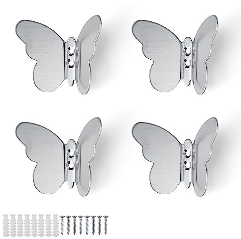 Appendino da Muro Argento, HASLED 4 Pezzi Appendiabiti da Parete Moderno, Creativi a Farfalla Ganci Appendiabiti, Gancio Porta per Decorazione e Cnservazione