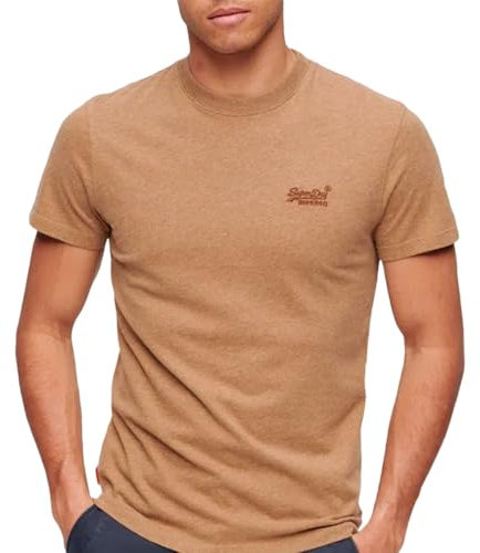 Superdry, T.Shirt Essential Logo EMB Tee, M1011245A, Buck Tan Brown Marl, L, Man, Adulto