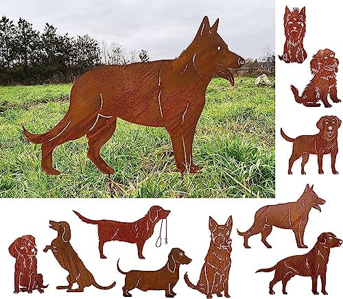 Gartenfigur Hund Schäferhund stehend 57x80cm Gartenstecker Edelrost Gartendeko Wetterfest Rost Metall Rostfigur Hunde Figur Tier von Steinfigurenwelt
