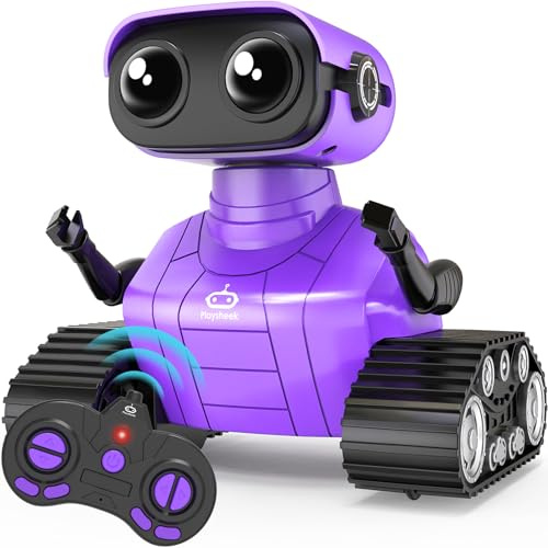 Playsheek Rechargeable Emo Robot with Auto-Demonstration - Remote Control Smart Robot Toy Gift for Kids Age 3+ - Purple