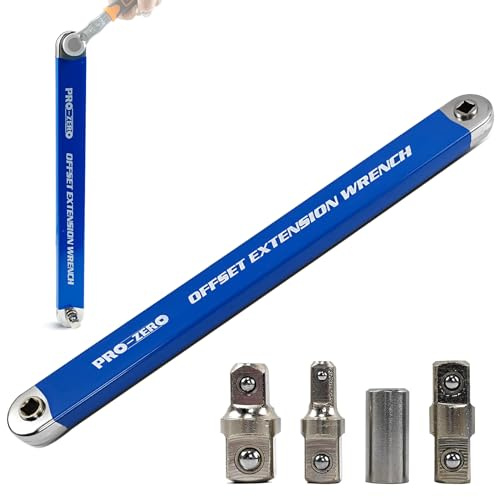 Bqweun Impact Ready Offset Extension Wrench, Tight Reach Extension Wrench Set, with 1/2, 1/4 and 3/8 Square Drive Adapters, Universal Extensions Wrench for Small Place
