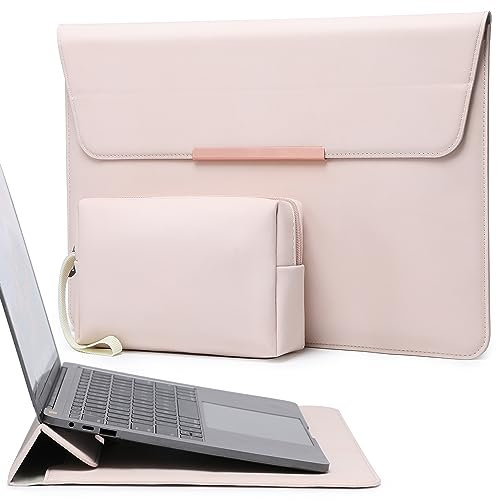 HYZUO 15 Inch Laptop Sleeve Case with Stand Feature for MacBook Air 15 M4 A3241 M3 A3114 M2 A2941 2025-2023, MacBook Pro 15, 15 Surface Laptop 7/6/5/4/3, with Carrying Pouch, Apricot(Smiley)