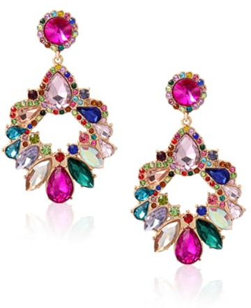XOUDKE Orecchini Zirconi Donna Orecchini in Acciaio Inossidabile,Rettangolo Grande Orecchini Pendenti a Goccia con Strass Geometrici, Regalo San Valentino Compleanno Natale