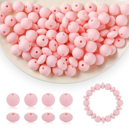 Kogcmeetl Silikonperlen, 12 mm, Silikonperlen für Schlüsselanhänger, Silikonperlen, lose Perlen für Stifte, Halsketten, Armbänder, Basteln, 100 Stück (Rosa)
