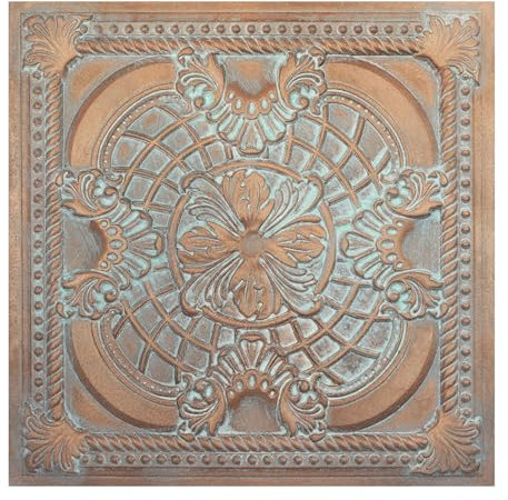 Glue on Ceiling Tiles, Easy to Install PVC Panels, (10-Pack,40 sq.ft) Wall Decor for Bar Cafe Club PL31 Weather Copper 10Piece