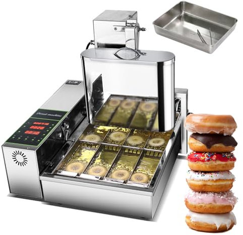 Commercial Automatic Donut Maker Machine with Intelligent Control Panel, Adjustable Thickness, and 5.5L Stainless Steel Hopper - Donut Fryer with auto flip for Bakery/Cafe/Food stall