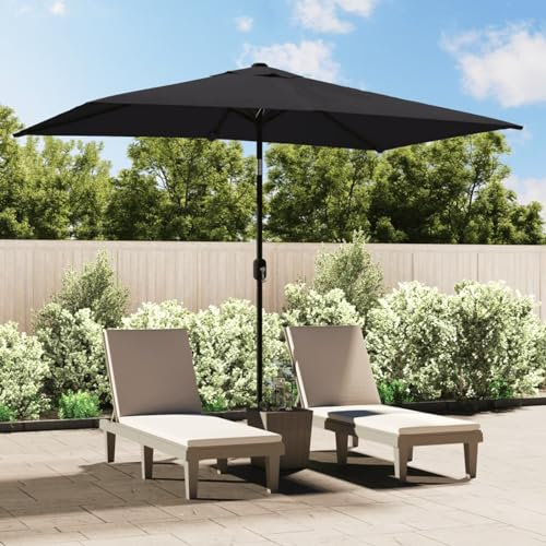 Mengtu Sonnenschirm mit Metall-Mast Gartenschirm Strandschirm Schirm Ampelschirm Balkonschirm Marktschirm Mit Kurbelsystem Sonnenschutz Gartenschirm 300 x 200 cm Schwarz Garten Möbel