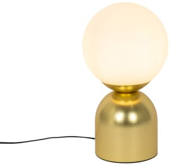 Qazqa - Hotel chic Hotel-Chic-Tischlampe Gold I Messing mit Opalglas - Pallon Trend I Wohnzimmer I Schlafzimmer - Stahl Kugel I Kugelförmig - LED geeignet E27