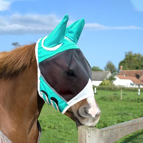 APOMOONS Fliegenmaske Pferd UV Schutz, Super Comfort Stretchy Pferdefliegenmaske mit Ohrenschutz, Fliegenhaube Pferde Fliegenmaske Horse Fly Mask, Fliegenmaske Shetty Large Eye Space (M)