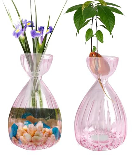 YWNYT Avocado-Samen-Vase, Blumenvase, Sprossen-Starter, Baum-Anzuchtvase, Hydrokultur-Vase, Heimdekoration, Rosa, 2 Stück