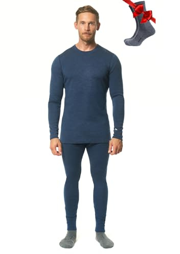 Merino.tech 100% Merino Unterwäsche Herren Set Shirt & Hose + Wandersocken | Atmungsaktive Light, Midweight, Heavy Funktionsunterwäsche, Skiunterwäsche, Thermounterwäsche Set, Wandern, Ski, Outdoor