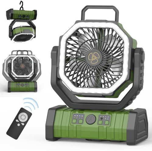 Ventilador de Camping 20000mAh Silencioso 4 Velocidades Con 270° de Rotación USB Luz LED para Oficinas Dormitorio Tienda Exterior Viajes