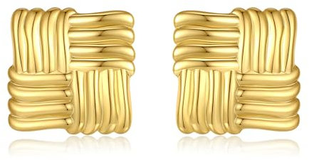 Ohrstecker Gold Ohrringe Damen, Groß Statement Ohrringe mit Streifen, Quadratische Ohrringe Vergoldet, Hypoallergen Leicht Schmuck Damen, Geschenke für Frauen