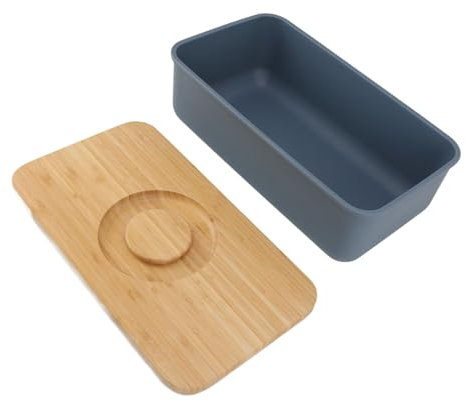 XHTLLO Mantequera Con Tapa De Madera, Caja De Almacenamiento De Pan Moderna De Gran Capacidad Para Encimera De Cocina, Conservador De Mantequilla De Diseño Sellado(Azul)
