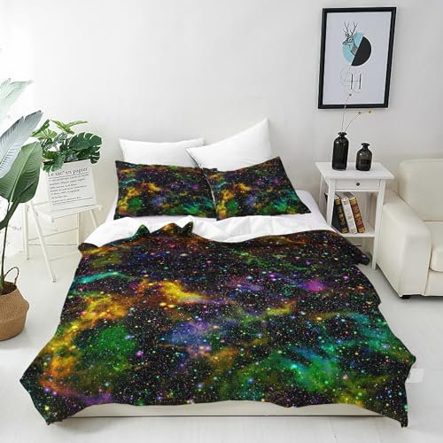 ANHOPE Weltall Weltraum Galaxie Bettwäsche Set 2 Teilig Bettbezug 135x200 cm + Kissenbezug 80x80 cm Weich Microfaser Bettbezüge mit Reißverschluss Bettdeckenbezug Set für Kinder Jungen Mädchen