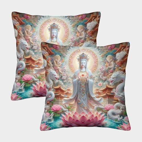 VesFy Kunstbuddha Zierkissenbezug 2er Set Kissenhülle Kissen Deko Couchkissen Bezug Dekorative Kissenbezüge Für Sofa Couch Schlafzimmer 40x40cm