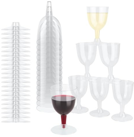 BEYGIH 30PCS Party Plastic Wine Glasses, 170ml Elegant Reusable Hard Clear Plastic Wine Tasting Cups with Removable Stemmed for Champagne,Beer, Birthdays, Weddings, Christmas, BBQ Parties
