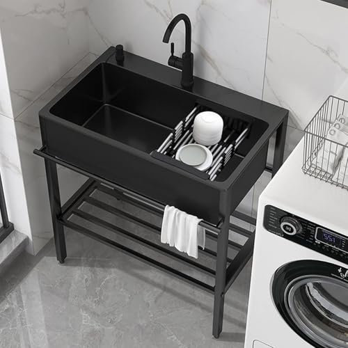 Evier Inox Exterieur Indépendant, Évier INOX Cuisine 1 Bac Évier Sur Pieds En Acier INOX, Évier Inox Autoportant Avec Robinet Et Accessoires, Pour Cuisine, Restaurant, Garage, Jardin(60x45x86cm)
