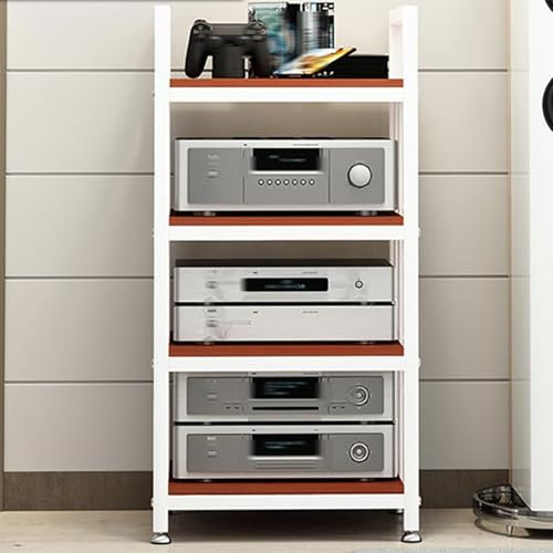 Leaceuv 4-stufiger AV-Medienständer, CD-Player-Ständer, Stereo-Komponenten-Aufbewahrungsschrank, Eckregal mit Höhenverstellbarem Holzregal, Beweglicher Audio-Rack-Turm, for Zuhause/Theater/Büro(Wit)