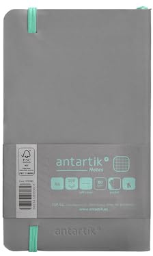 Antartik Notizheft mit Gummiband, weißer Deckel, A6, kariert, Grau und Türkis, 100 Blatt, 80 g, FSC