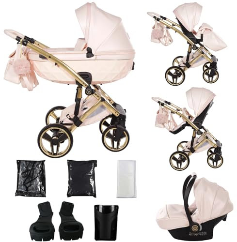 Junama Kinderwagen Candy 2in1 3in1 4in1 (01 - Perle, 3in1 mit Autositz)