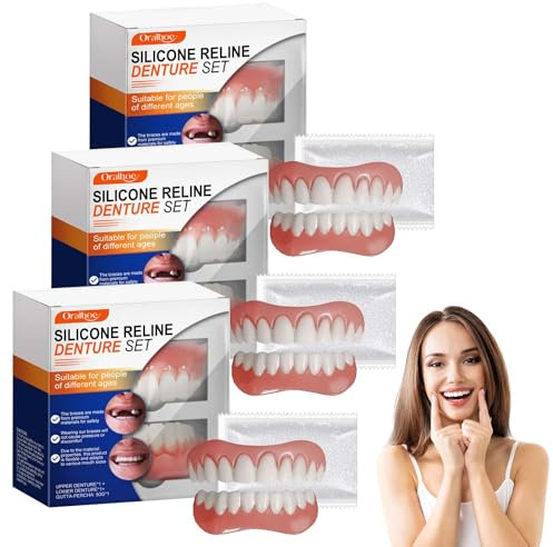 Laralily 3 Stück Silicone Reline Denture Set, Silikon Zahnprothese, Zahnersatz Prothese, Komplett Geeignet Für Verschiedene Anlässe