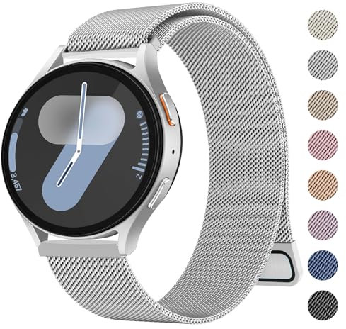 Samsung Galaxy Watch 7 Strap 40mm 44mm,for Galaxy Watch 7/6/5/4/FE Metal Bands 47mm 43mm 46mm 42mm/5 pro Band 45mm Women Men, Stainless Steel Watch Band with Enhanced Magnet (Silver)