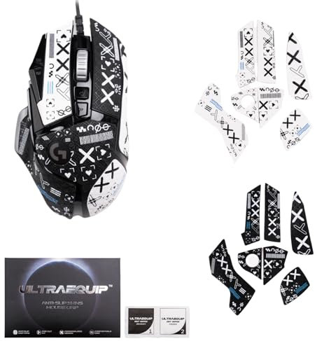 ULTRAEQUIP 2 in 1 Black+White Mouse Grip Tape Full Coverage for G502 Wired/ G502 Wireless Self-Adhesive, Pre-Cut, Sweat-Resistant, Anti-Slip, Professional Mice Upgrade Kit